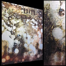 A close up of the side of a painting