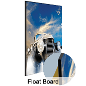 A float board with an image of a car in the background.