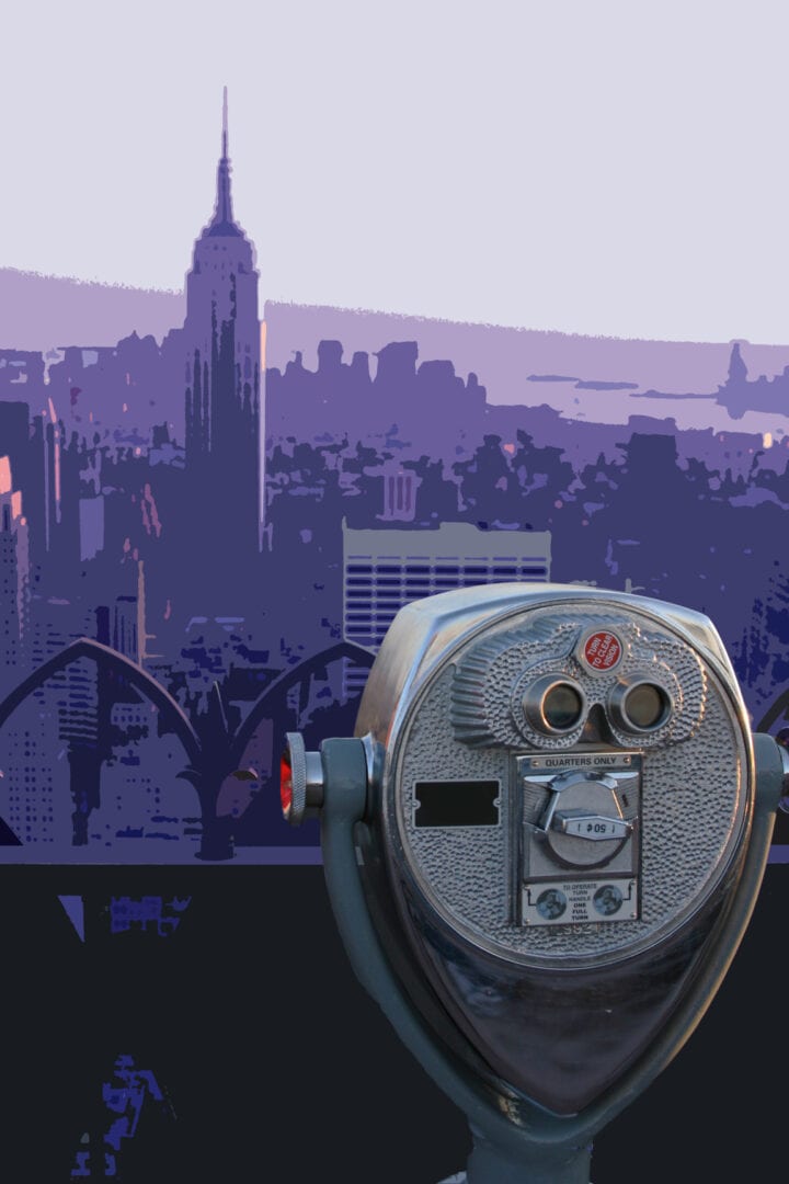 A coin operated telescope overlooking the city.