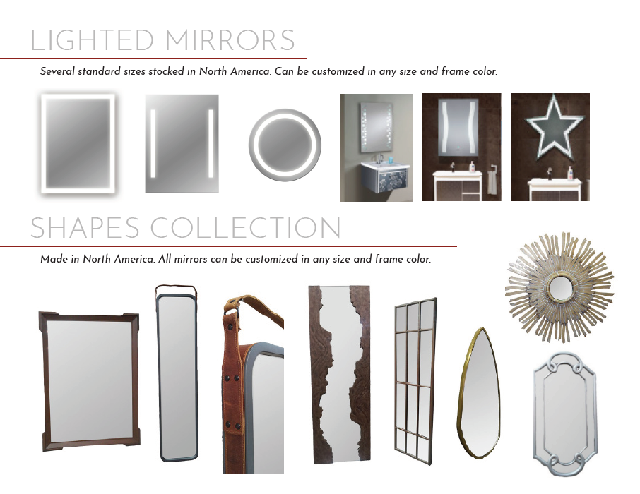 A bunch of mirrors and frames that are in different shapes